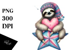 Colorful Sloth on Star, PNG Product Image 1
