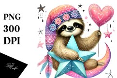 Colorful Sloth on Star, PNG Product Image 1