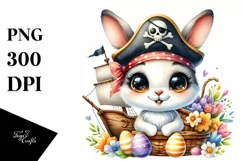 Easter Pirate Bunny Egg Flower, Clipart |T-shirt, Mug PNG Product Image 1