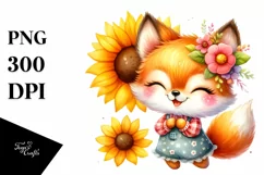 Colorful Smiling Baby Fox with Sun Flowers | Sublimation | Product Image 1