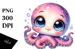 Cute Baby Octopus with Party Hat, Transparent PNG Product Image 1