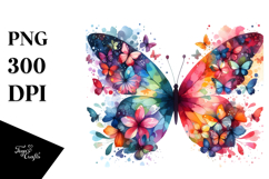 Colorful Butterfly Flower Painting, PNG Product Image 1