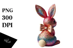 Colorful Vintage Bunny Sitting, PNG Product Image 1