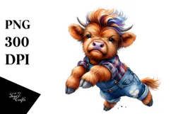 Expressive Baby Highlandcow Jumping PNG Product Image 1