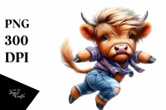 Modest Baby Highland Cow Jumping PNG Product Image 1