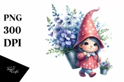 Cute Baby Gnome with Lobelia Floral Ornament, Transparent Product Image 1