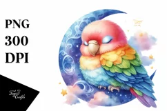 Colorful Cute Baby Parrot Sleeping on the Moon | Sublimation Product Image 3