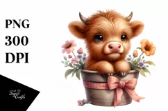 Smiling Highland Cow in Pot | Sublimation | Clipart Product Image 3