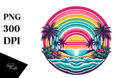 Retro Tropical Rainbow Sunset PNG Product Image 1