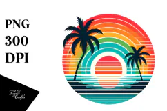 Retro Tropical Rainbow Sunset PNG Product Image 1