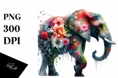 Artistic Vibrant Elephant Made of Flowers | Watercolor Product Image 1