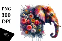 Artistic Vibrant Elephant Made of Flowers | Watercolor Product Image 3