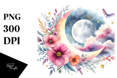 Boho Moon with Flowers PNG Product Image 1