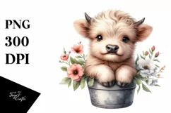 Smiling Highland Cow in Pot | Sublimation | Clipart Product Image 1