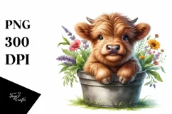 Smiling Highland Cow in Pot | Sublimation | Clipart Product Image 1