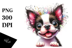 Watercolor Baby Boston Terrier PNG Product Image 1