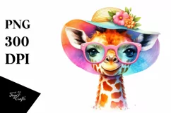 Colorful Baby Giraffe with Sun es and Sun Hat | Sublimation Product Image 3