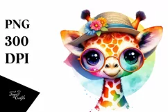 Colorful Baby Giraffe with Sun es and Sun Hat | Sublimation Product Image 1