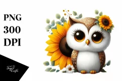 Cute Owl with Sunflower Wreath, Transparent PNG Product Image 1