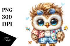 Cute Baby Owl with Cool Haircut PNG Product Image 1