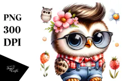 Energetic Baby Owl with Cool Haircut PNG Product Image 1