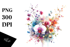 Colorful Watercolor Orchid PNG Product Image 1