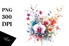 Colorful Watercolor Orchid PNG Product Image 1