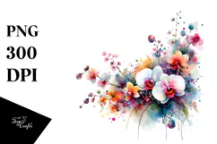 Colorful Watercolor Orchid PNG Product Image 1