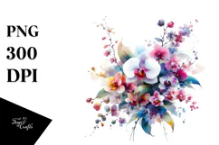 Colorful Watercolor Orchid PNG Product Image 1