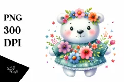 Cute Baby Polar Bear Dressed in Whimsical Flowers | Clipart Product Image 1