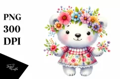 Cute Baby Polar Bear Dressed in Whimsical Flowers | Clipart Product Image 3