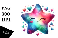 Watercolor Star with Hearts PNG Product Image 1