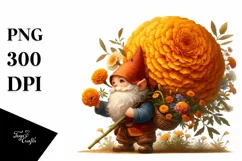 Detailed Digital Painting Gnome Carrying Marigold Bouquet | Product Image 3