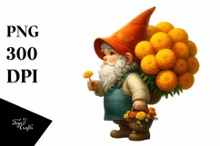 Detailed Digital Painting Gnome Carrying Marigold Bouquet | Product Image 1