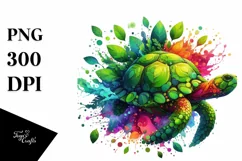 Vibrant Turtle in Abstract Frame, Watercolor PNG Product Image 3