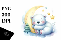 Colorful Baby Polar Bear Sleeping Under Moon and Stars | Product Image 3