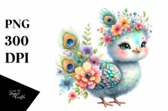 Smiling Baby Peacock Dressed in Whimsical Flowers | Clipart Product Image 1