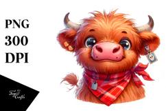 Ridiculously Cute Highland Cow with Bandana PNG Product Image 1