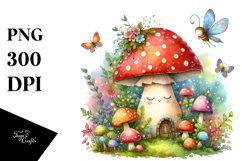 Colorful Fairy Mushroom Watercolor | Clipart Product Image 1