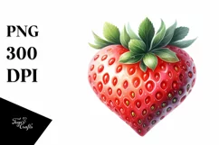 Watercolor Strawberry Heart with Half Moon PNG Product Image 1