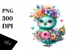 Smiling Baby Peacock Dressed in Whimsical Flowers | Clipart Product Image 3