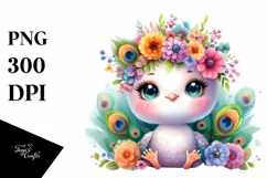 Smiling Baby Peacock Dressed in Whimsical Flowers | Clipart Product Image 3