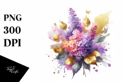 Vibrant Bouquet with Gold Foil Lilac | Sublimation | Clipart Product Image 1