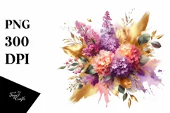 Vibrant Bouquet with Gold Foil Lilac | Sublimation | Clipart Product Image 3
