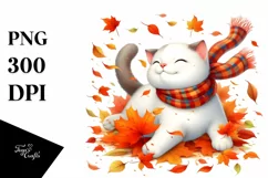 Colorful Cute Cat with Autumn Leaves, Transparent PNG Product Image 3