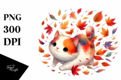 Colorful Cute Cat with Autumn Leaves, Transparent PNG Product Image 3