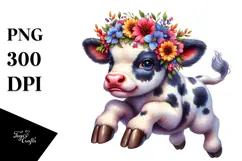 Expressive Baby Cow Jumping PNG Product Image 1