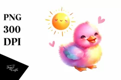 Colorful Cute Baby Duck with Sun | Clipart Product Image 1