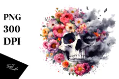 Colorful Skull Flower Painting, PNG Product Image 1