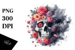 Colorful Skull Flower Painting, PNG Product Image 1